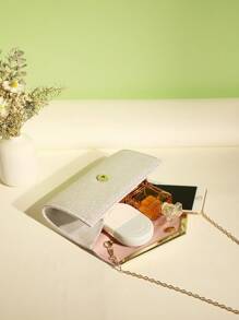 Flap Envelope Bag Chain Glitter Glamorous For Party, Perfect Bride Purse For Wedding, Prom & Party Events - Beige - View 3