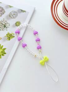 1 cái nơ & trang trí trái tim dây buộc điện thoại đính cườm - Màu tím - Xem 2