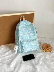 Girls Preppy Heart Pattern Zipper Ba lô chức năng có dây đeo có thể điều chỉnh với sự quyến rũ - Màu xanh lam - Xem 3