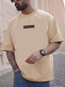 Manfinity Homme 鬆身男士拼色下垂肩短袖t恤 - 杏色 - 查看 1