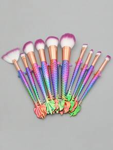 Set de 10 piezas de brochas de maquillaje con forma de cola de pez, set de brochas, kit de brochas de maquillaje, set de brochas de maquillaje, set de maquillaje completo, set de brochas de maquillaje, kit de maquillaje completo, set de brochas, set de brochas de maquillaje, set de regalo de maquillaje - Multicolor - Ver 4