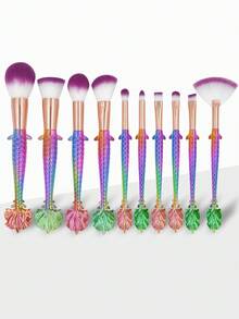 Set de 10 piezas de brochas de maquillaje con forma de cola de pez, set de brochas, kit de brochas de maquillaje, set de brochas de maquillaje, set de maquillaje completo, set de brochas de maquillaje, kit de maquillaje completo, set de brochas, set de brochas de maquillaje, set de regalo de maquillaje - Multicolor - Ver 5