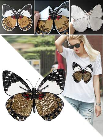 1pc Polyester Patch Sticker, Modern Butterfly Design Embroidery Applique For Dress Decoration