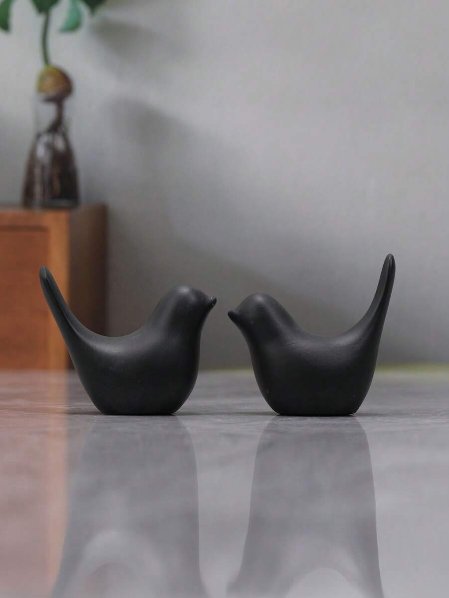 2 件/套树脂装饰工艺品，创意鸟类设计家居装饰品最佳礼物 - 黑色 - 查看 1