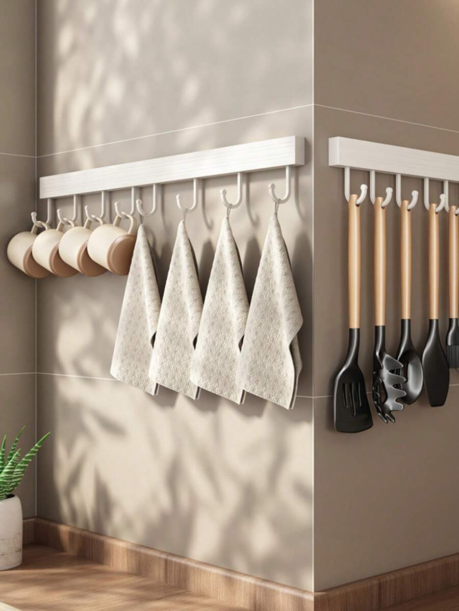 1 Móc Treo Nhà Bếp Bằng Hợp Kim Nhôm, Móc Treo Màu Trắng Không Lỗ Hiện Đại Cho Nhà Bếp - trắng - Xem 1