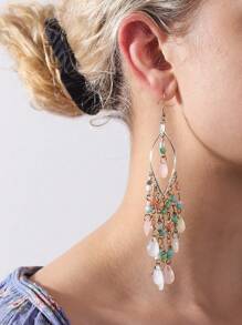 1對時尚鋅合金釘珠和水滴形耳墜適合女士日常裝飾 - 彩色 - 查看 1