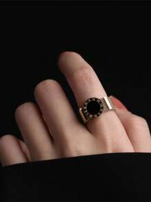 1入組時尚不銹鋼羅馬數字錶盤裝飾單戒指適合女士日常裝飾 - 金黃色 - 查看 1