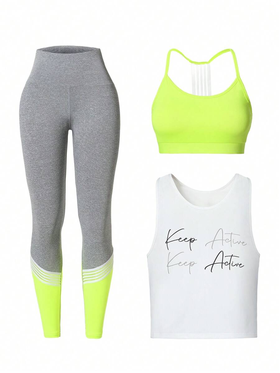 Yoga Trendy Set bộ đồ thể thao Khối Màu Slogan - Nhiều màu - Xem 1