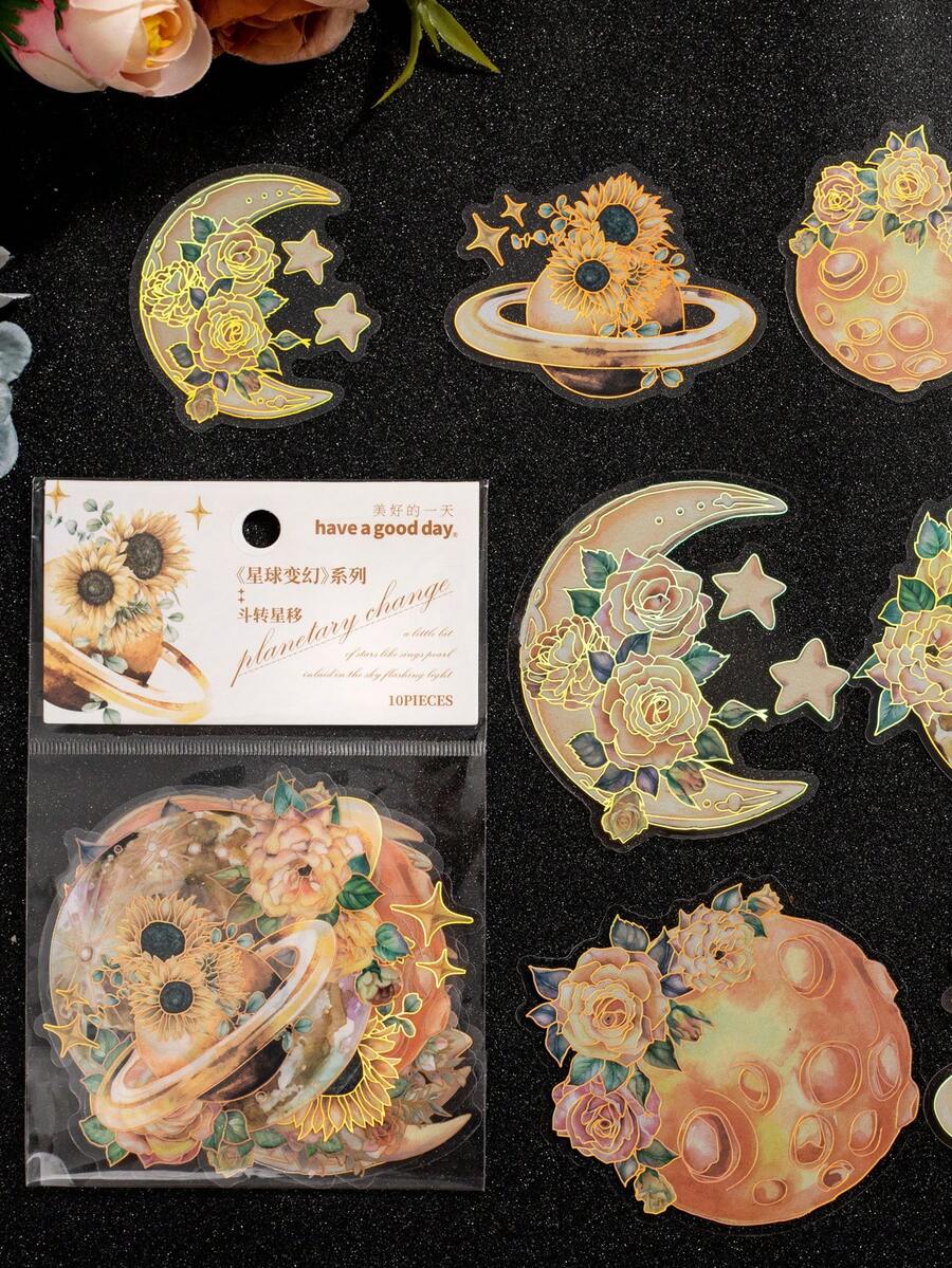 have a good day 10 miếng dán hình hoa và mặt trăng các loại, miếng dán đa năng cổ điển cho nghề thủ công DIY, trang trí, tài khoản cầm tay - Màu vàng - Xem 1