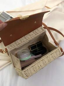 Mini Straw Bag Metal Decor Adjustable Strap Vacation - White - View 3