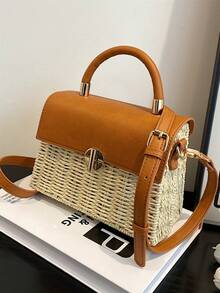 Mini Straw Bag Metal Decor Adjustable Strap Vacation - White - View 4