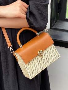 Mini Straw Bag Metal Decor Adjustable Strap Vacation - White - View 6