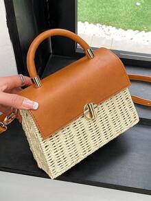 Mini Straw Bag Metal Decor Adjustable Strap Vacation - White - View 7