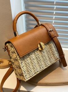 Mini Straw Bag Metal Decor Adjustable Strap Vacation - White - View 8