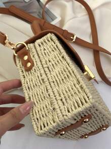 Mini Straw Bag Metal Decor Adjustable Strap Vacation - White - View 10
