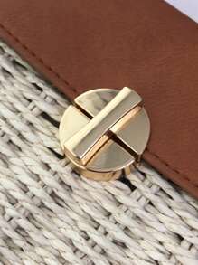 Mini Straw Bag Metal Decor Adjustable Strap Vacation - White - View 11
