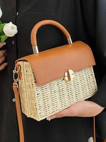 Mini Straw Bag Metal Decor Adjustable Strap Vacation - White - View 12