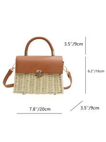 Mini Straw Bag Metal Decor Adjustable Strap Vacation - White - View 16