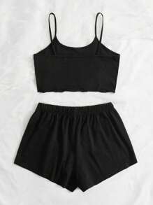 卡通圖案吊帶背心和短褲休閒套裝