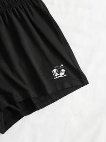 卡通圖案吊帶背心和短褲休閒套裝