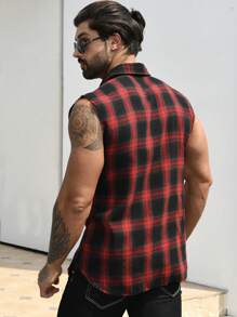 Men Plaid Print Sleeveless Shirt - Multicolor - View 2