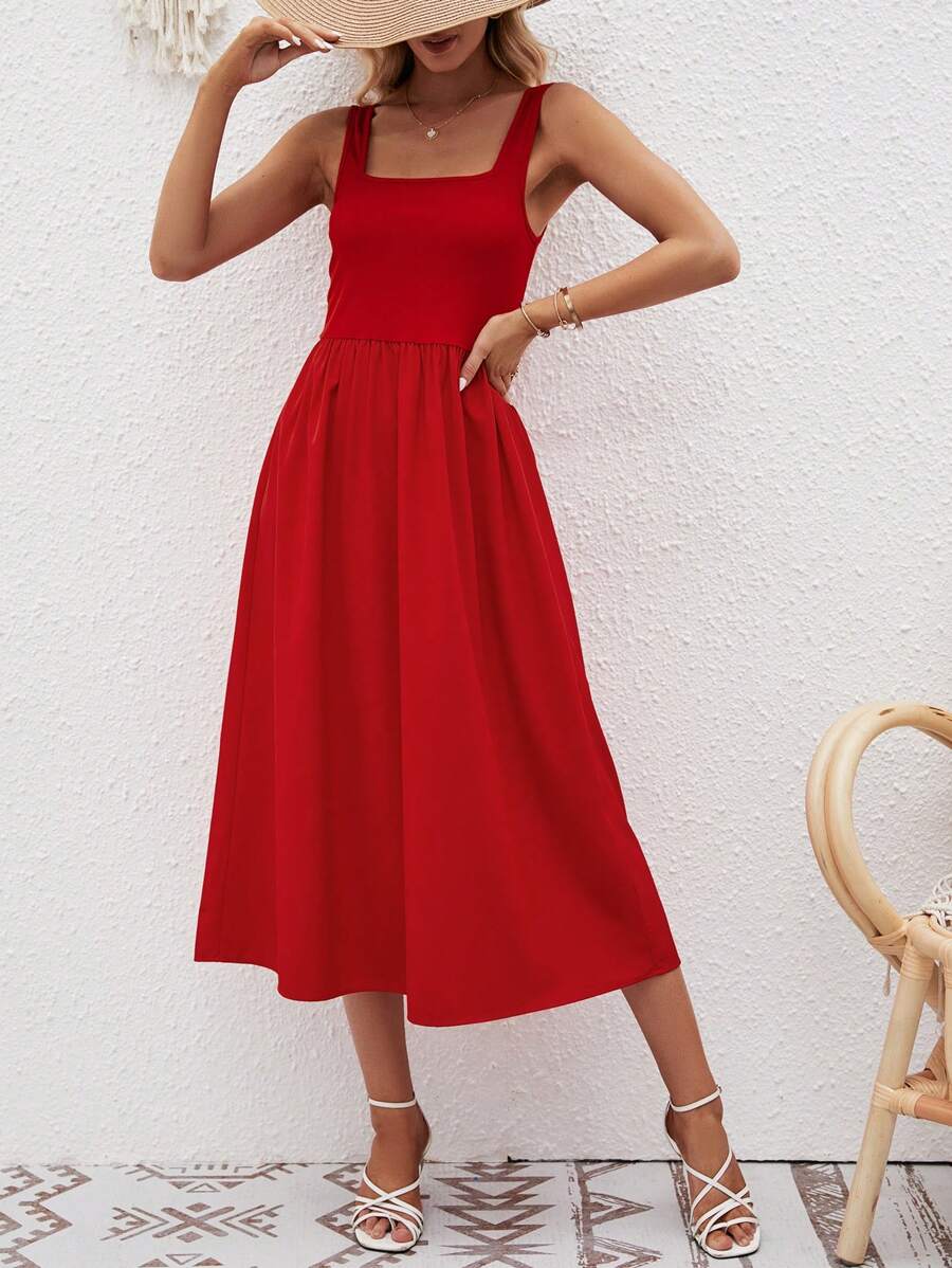 SHEIN VCAY 素色A字洋裝 - 酒紅色 - 查看 1