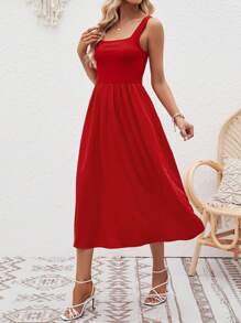 SHEIN VCAY 素色A字洋裝 - 酒紅色 - 查看 4