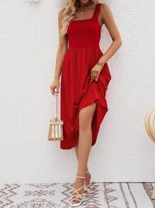 SHEIN VCAY 素色A字洋裝 - 酒紅色 - 查看 5