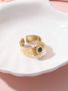 1入組時尚太陽裝飾開口戒指適合女士日常裝飾 - 彩色 - 查看 6