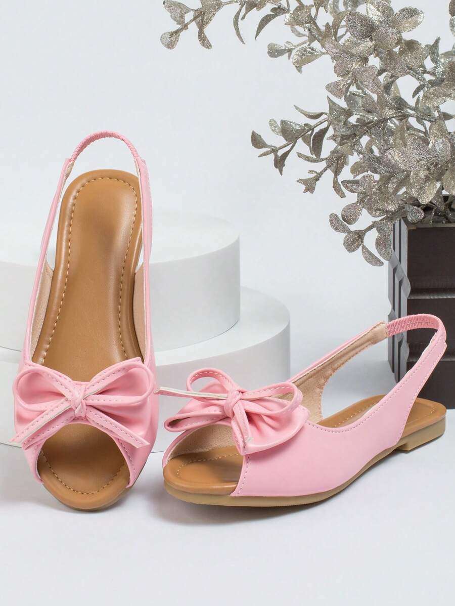 Dép nữ nơ trang trí chống trượt Peep Toe Slingback Flat cho mùa hè - Hồng - Xem 1