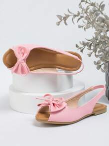 Dép nữ nơ trang trí chống trượt Peep Toe Slingback Flat cho mùa hè - Hồng - Xem 3