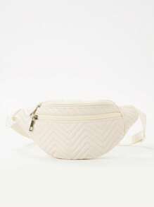 Girls Quilted Detail Zipper Bum Bag - Beige - View 3