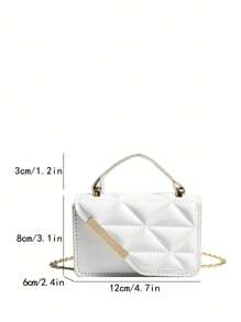 One Piece Girls Mini Quilted Diamond Pu Flip Solid Color Tote Crossbody Bag For Daily Use - Beige - View 6