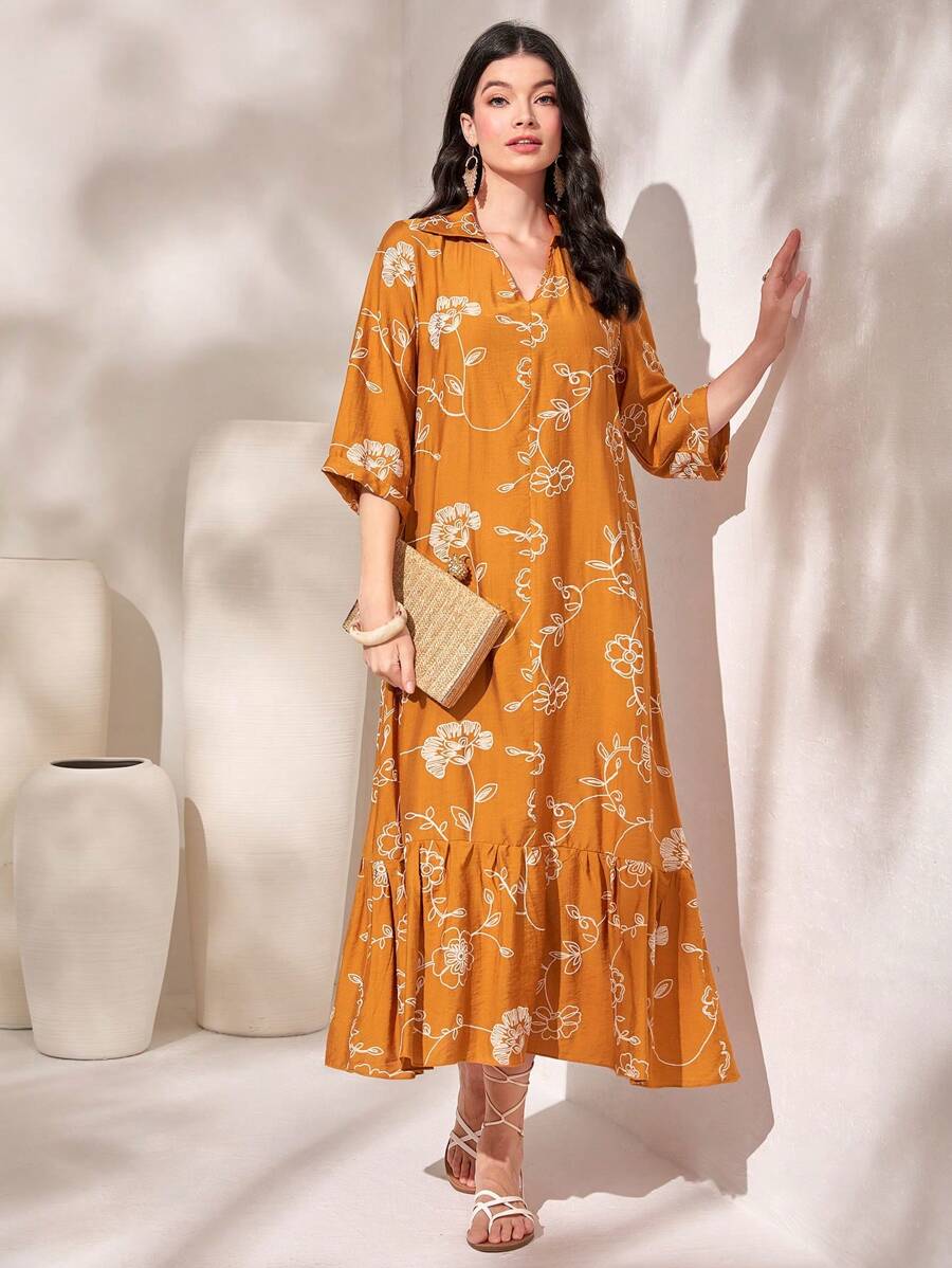 Mulvari 印花荷葉邊娃娃裙 - 黃色 - 查看 1