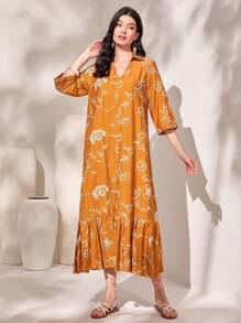 Mulvari 印花荷葉邊娃娃裙 - 黃色 - 查看 3