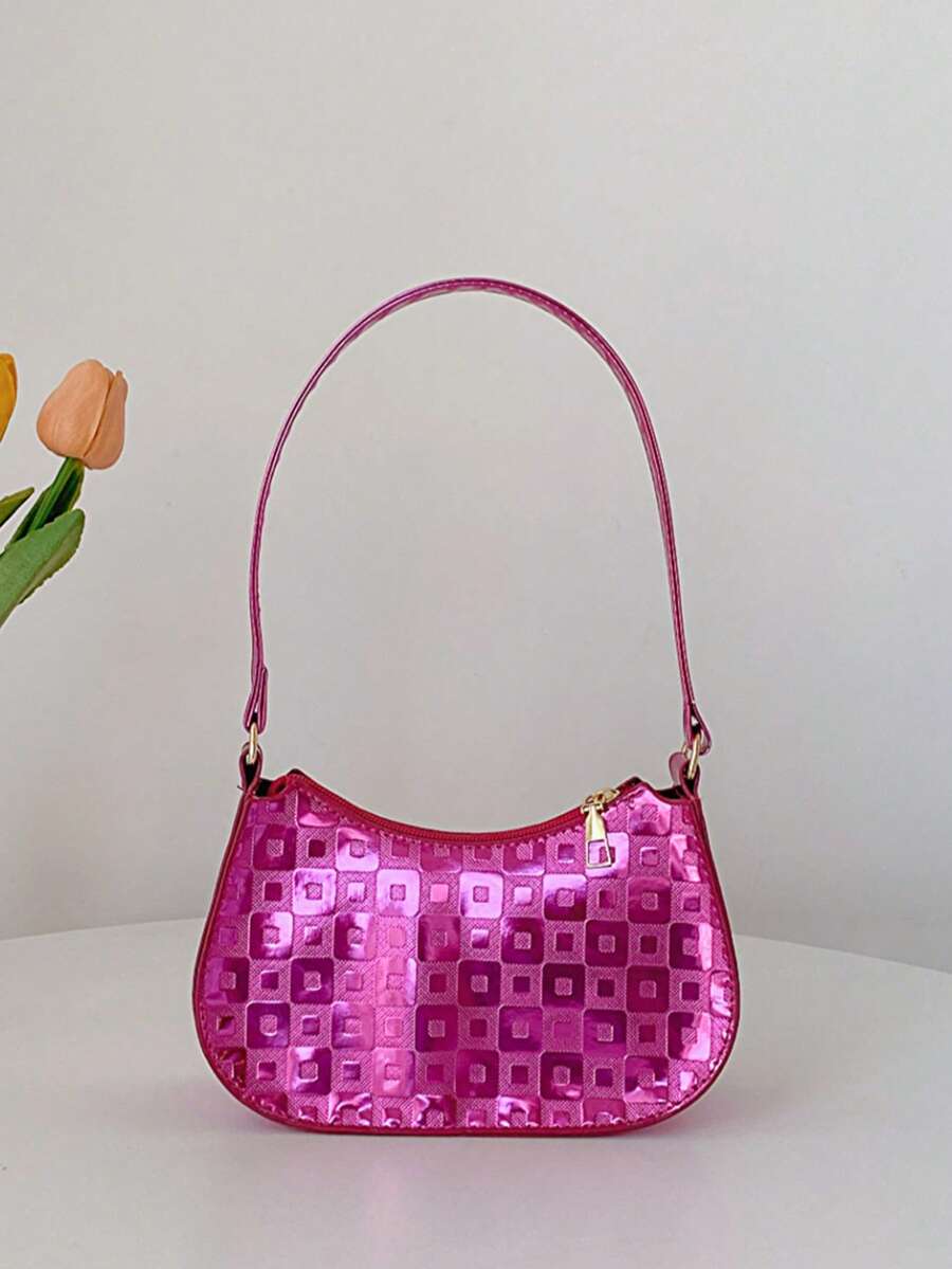 Mädchen Hobo Tasche mit geometrischem Muster, metallisch Reißverschluss, Funky