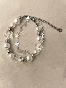 1入組Y2K甜美且酷炫的多色合金珠子、仿珍珠和星星裝飾手鍊，適用於女性日常穿著