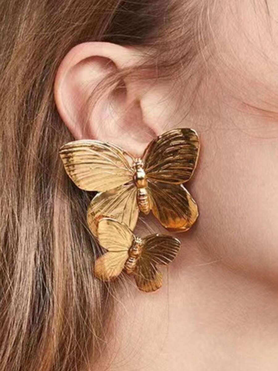 1 Đôi Bông Tai Bướm Hợp Kim Kẽm Thời Trang Cho Nữ Trang Trí Hàng Ngày - Vàng - Xem 1