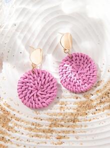 1 对波西米亚度假风格镂空几何藤条编织环状耳环，适合女士，海滩风格耳环