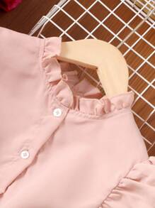 SHEIN 少女荷葉邊高低搭配腰帶上衣和緊身褲 - 粉色 - 查看 3