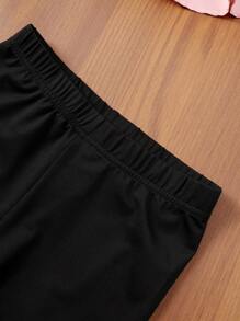 SHEIN 少女荷葉邊高低搭配腰帶上衣和緊身褲 - 粉色 - 查看 4