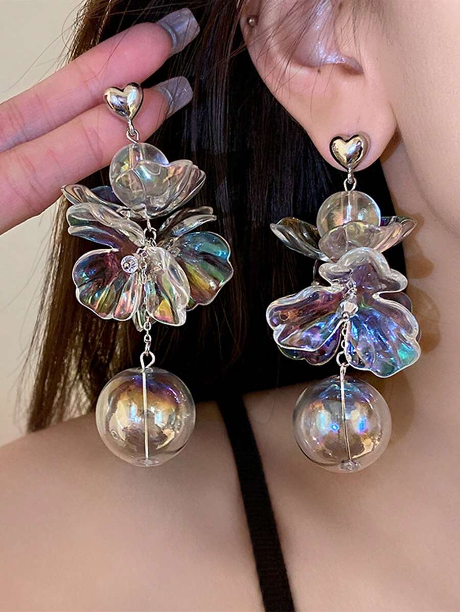 1對時尚花和球耳墜適合女士日常裝飾 - 彩色 - 查看 1