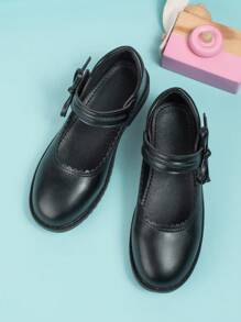 Girls Black Bow Decor Hook-and-loop Fastener Mary Jane Flats For Outdoor - Black - View 5