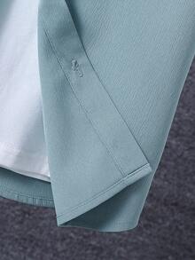 男孩字母補丁細節翻蓋口袋襯衫不帶T恤 - 薄荷綠 - 查看 3