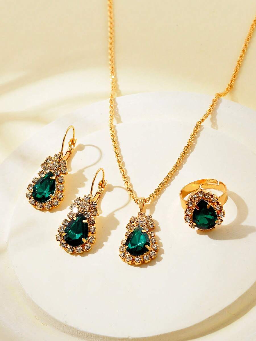 4 cái/bộ Bộ trang sức trang trí bằng đá rhinestone quyến rũ dành cho phụ nữ để làm quà tặng - Nhiều màu - Xem 1