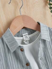 SHEIN Baby Boy Solid Button Front Shirt & Shorts Without Tee - Dusty Blue - View 3