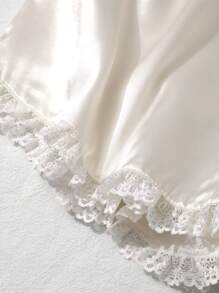 SHEIN Lace Trim Satin Shorts - Beige - View 9