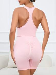 SHEIN Maternity Solid Tank Top & Cycling Shorts Set - Baby Pink - View 2