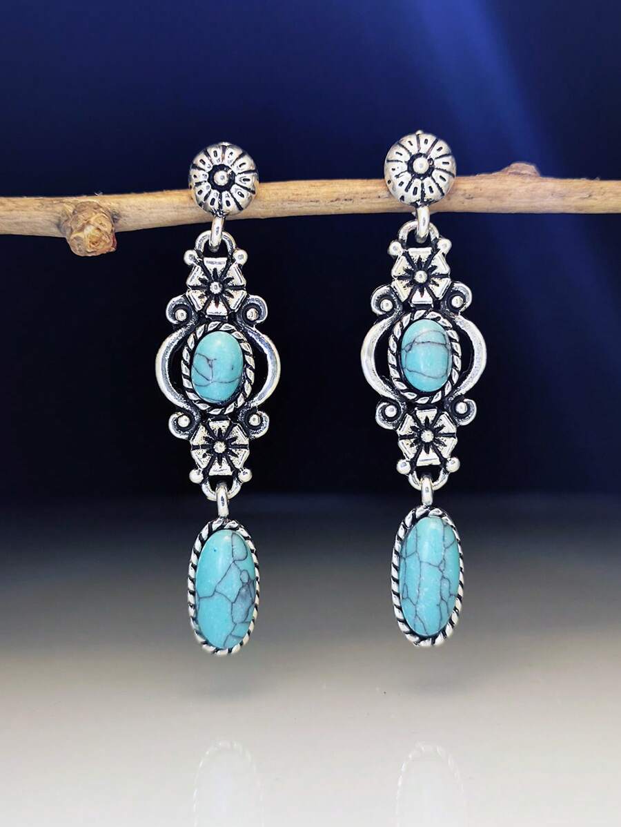 1 đôi Bông tai thả trang trí màu ngọc lam Bohemian cho phụ nữ cho kỳ nghỉ - Nhiều màu - Xem 1
