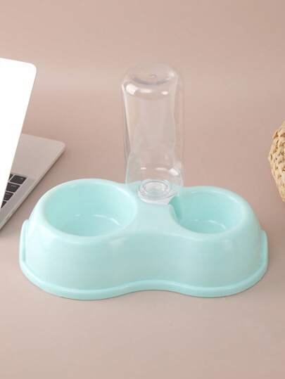 1入組寵物雙碗帶飲水瓶狗和貓用於食物餵養和多喝水